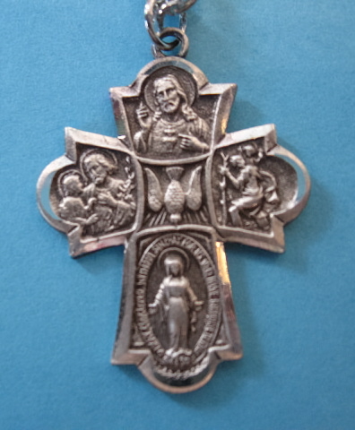 4-Way Sterling Silver Medal, 24" Stainless Steel Chain, S-1470-24S