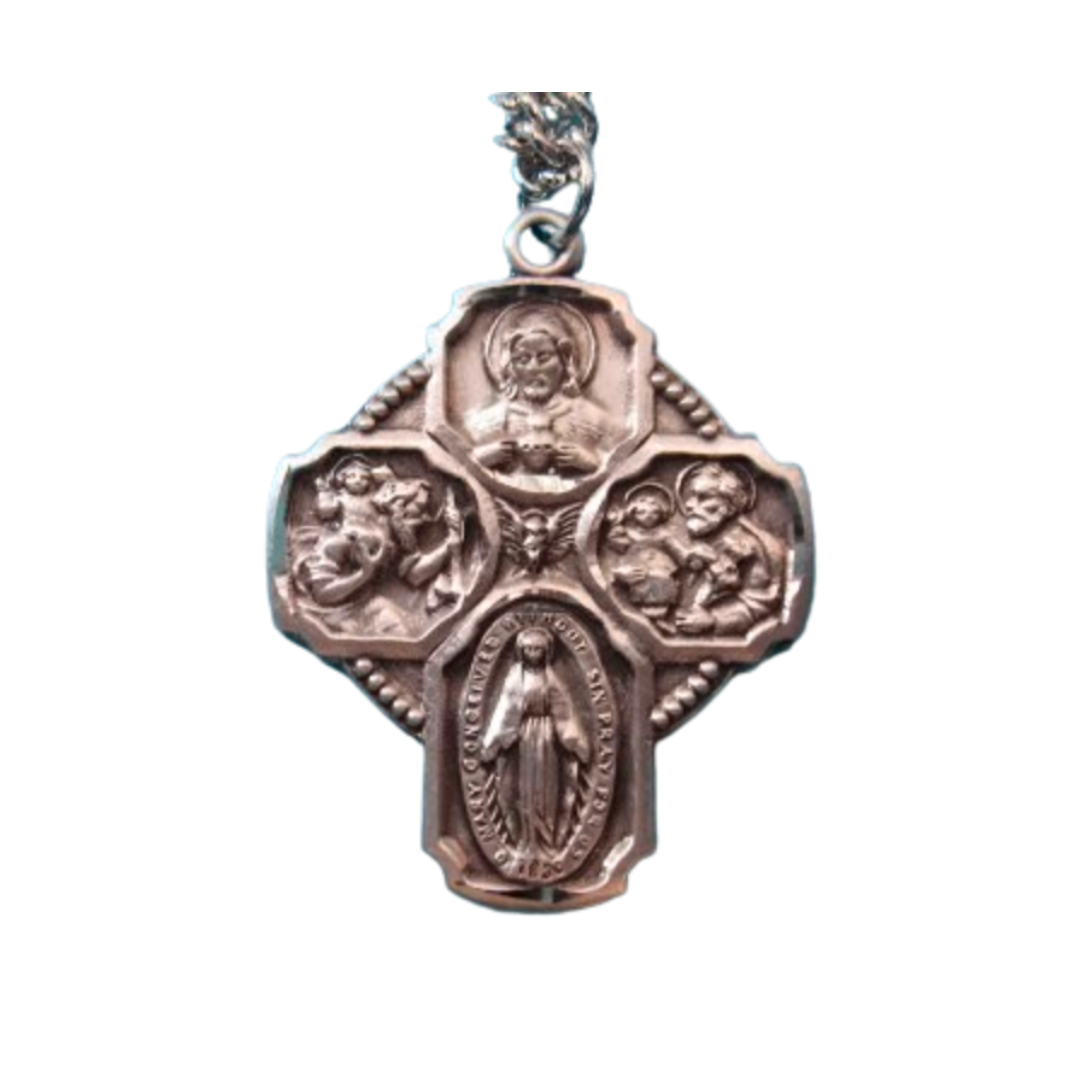 4-Way Sterling Silver Medal, 24" Stainless Steel Chain