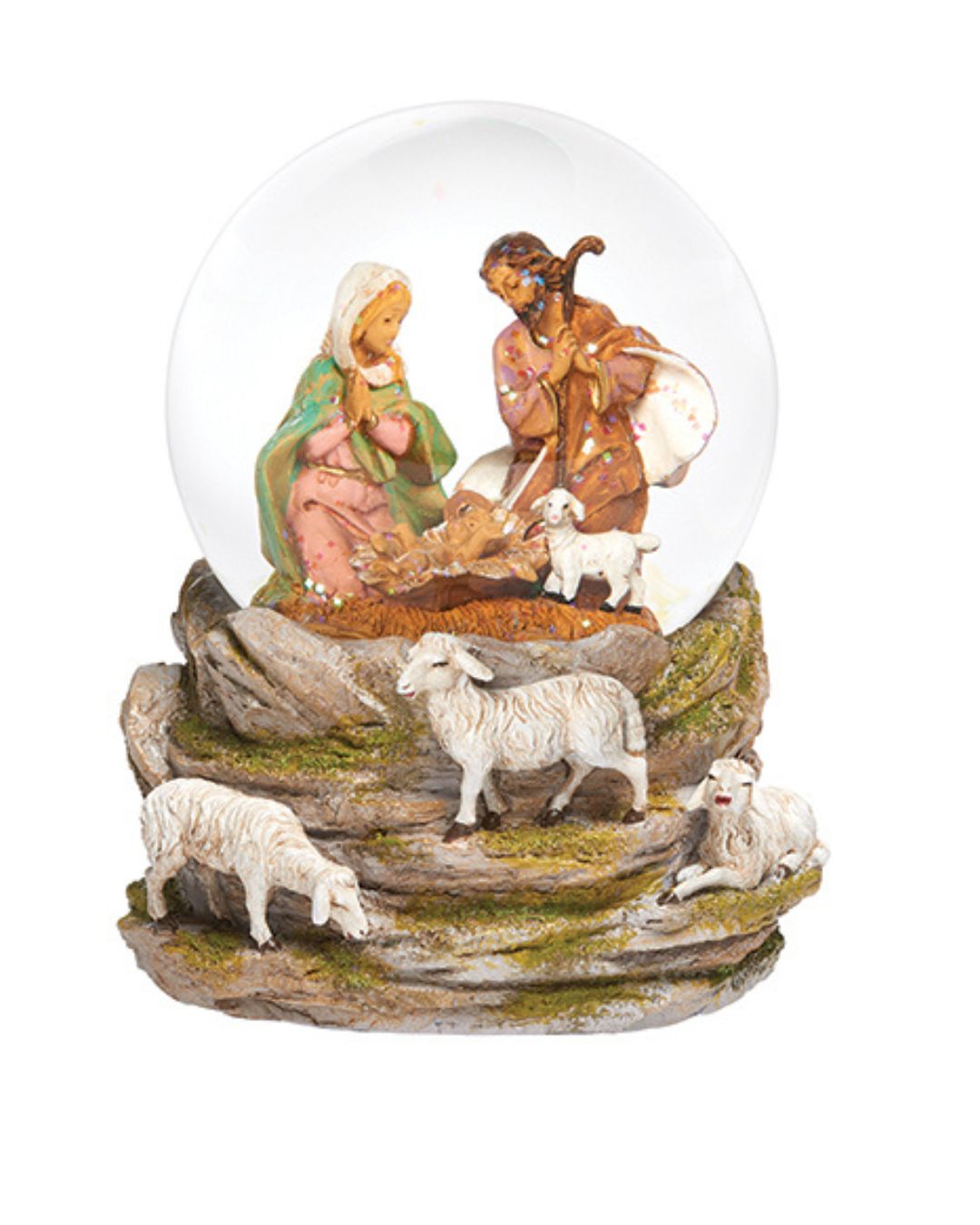 5.75"H 100MM Holy Family and Sheep Musical Glitterdome by Fontanini 59017
