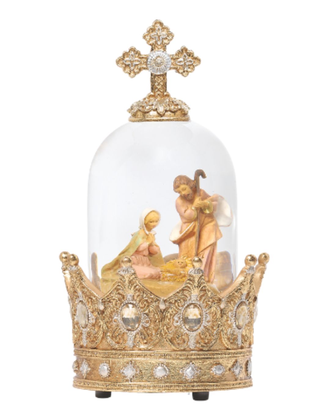 59025 Musical Holy Family Glitterdome with Crown Base, 100MM By Fontanini
