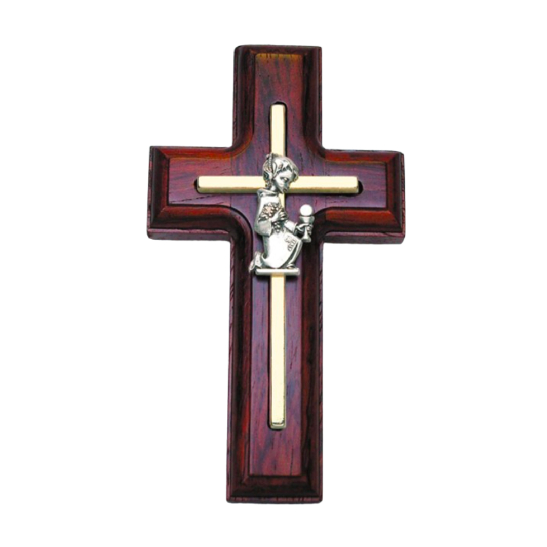 5" Rosewood Cross, Kneeling Girl with Chalice