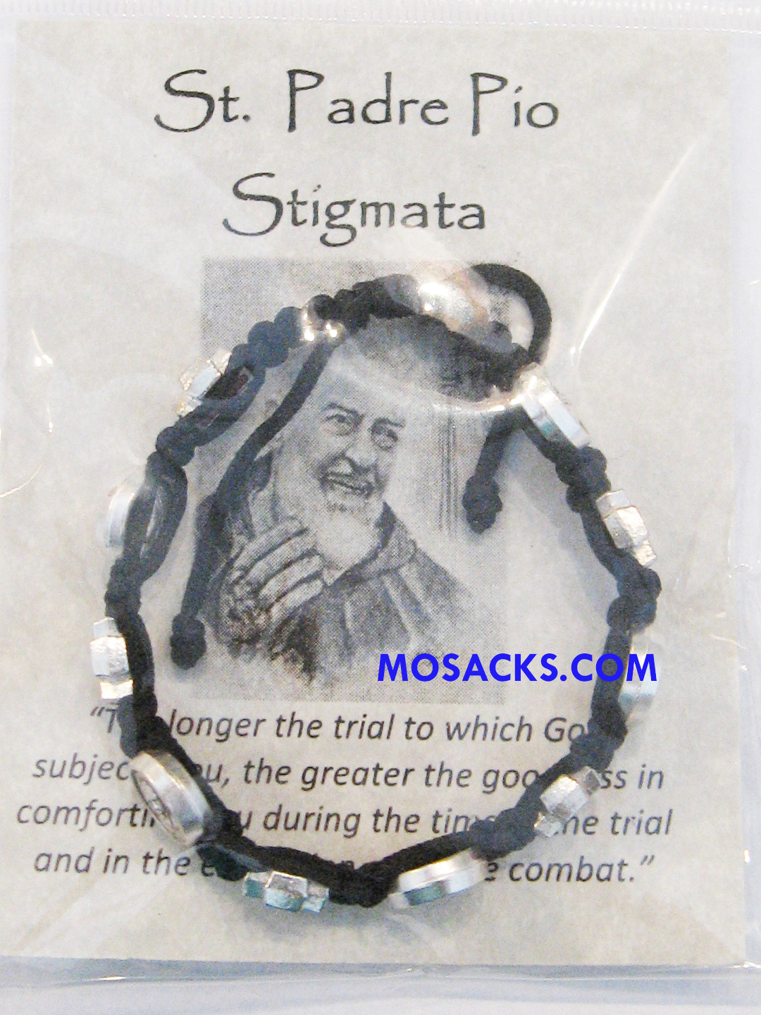 Woven St. Padre Pio Stigmata Bracelet Black-ZZ24BK