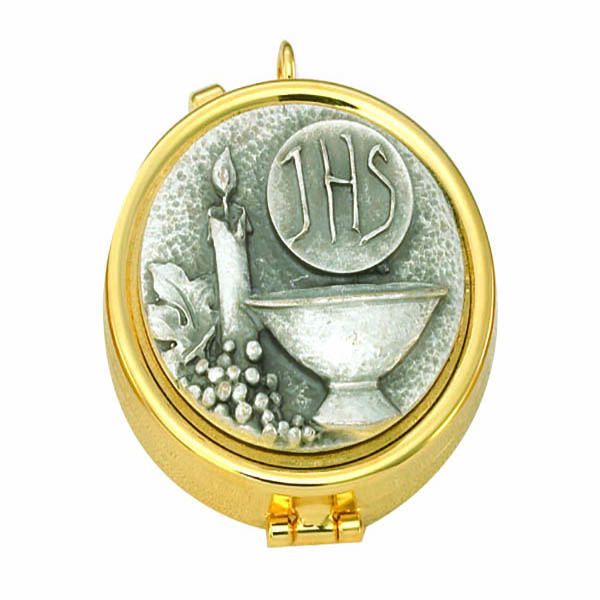 Pyx Gold Plate with Silver Host Chalice 7 Host 2-1/8 x 5/8"-2012G Alvti