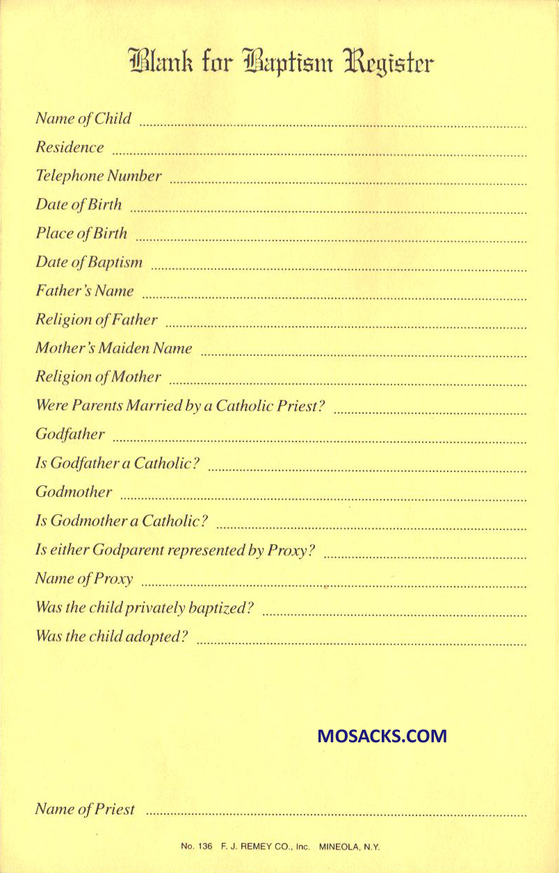 Baptismal Register Blanks  304-136