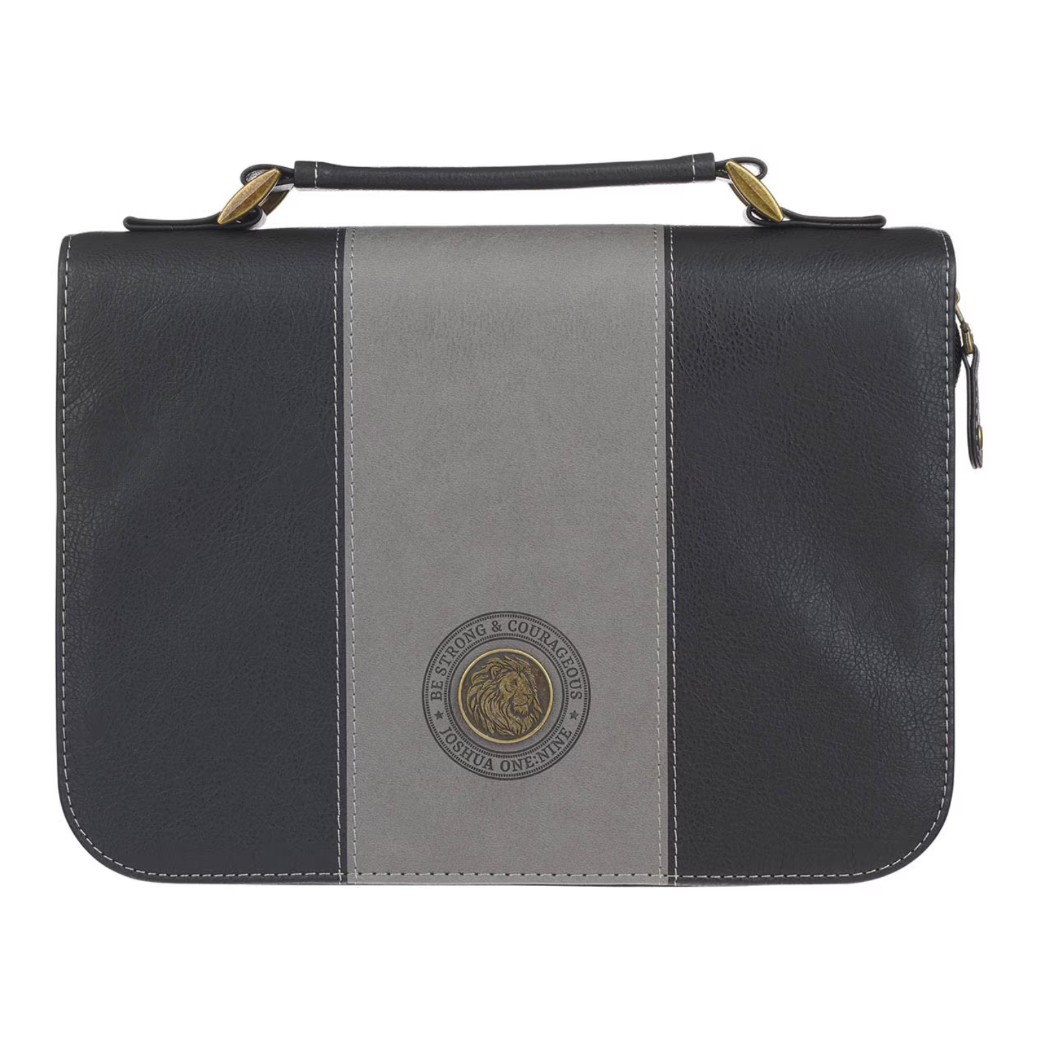 Be Strong and Courageous (Gray and Black/Faux Leather) Bible Cover