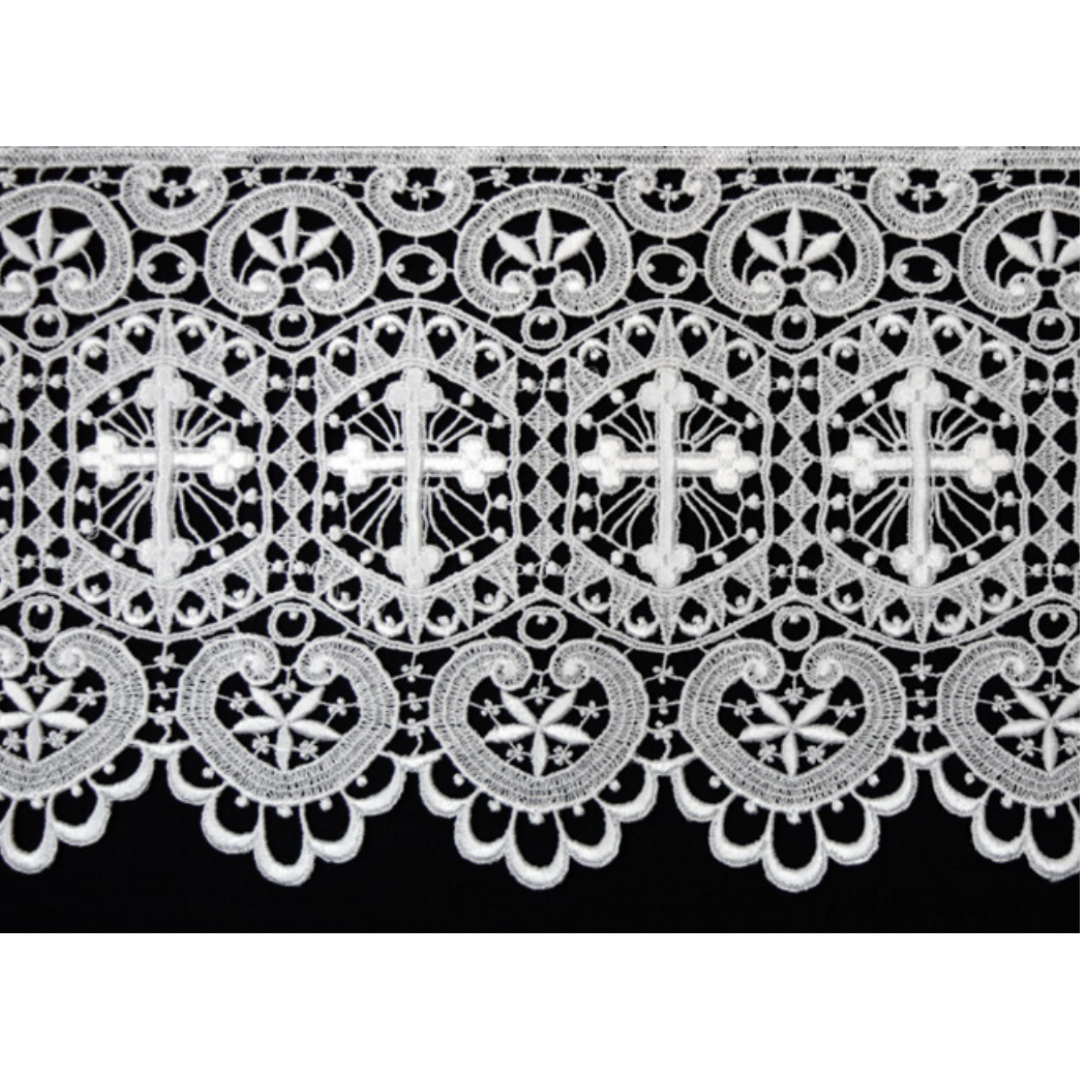 Beau Veste Genuine Swiss Schiffli Embroidered Lace Edgings and Insertion Budded Cross Design 6" wide #5907