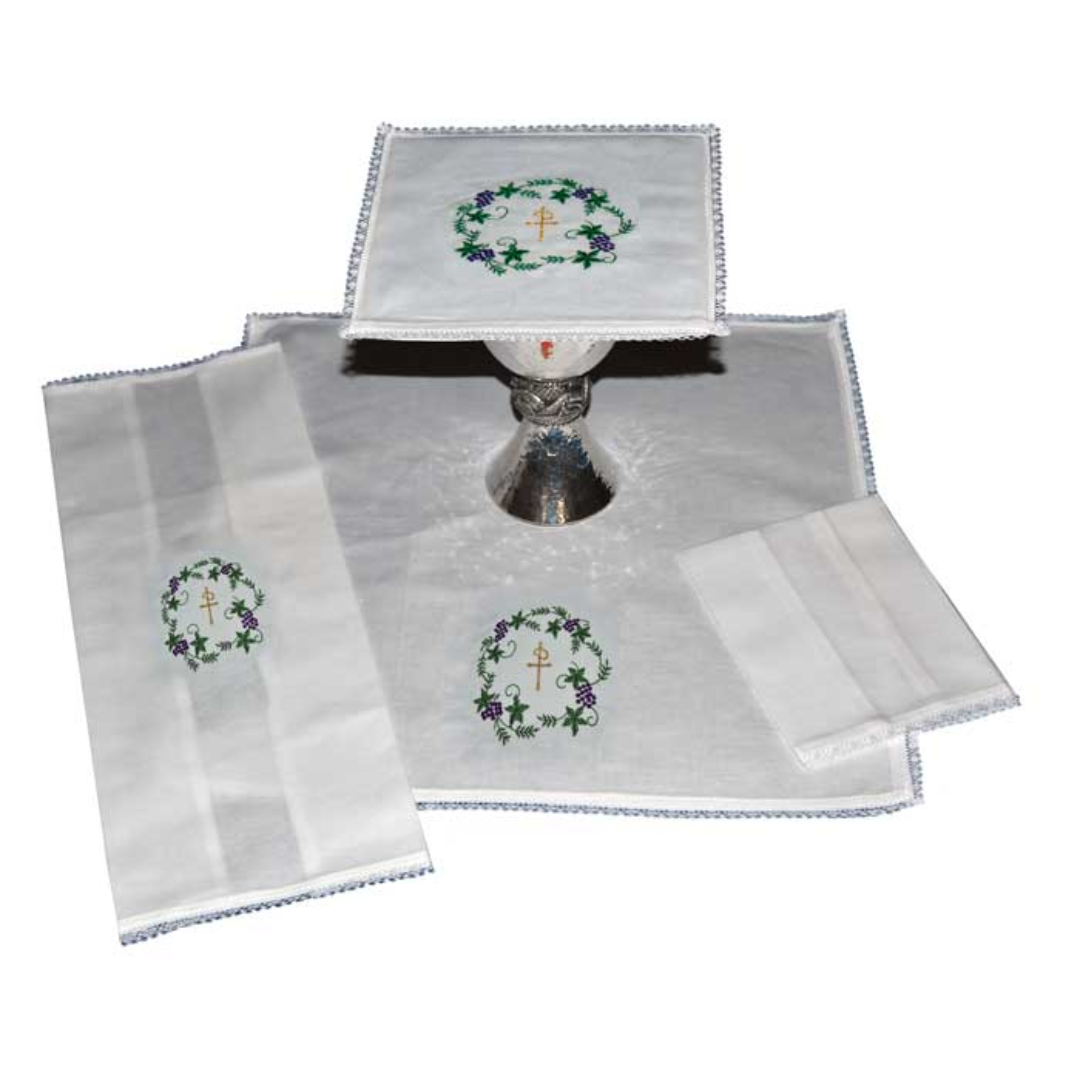 Beau Veste Mass Linen Set with Lace Edging - ChiRho with Grapes and Leaves #3020