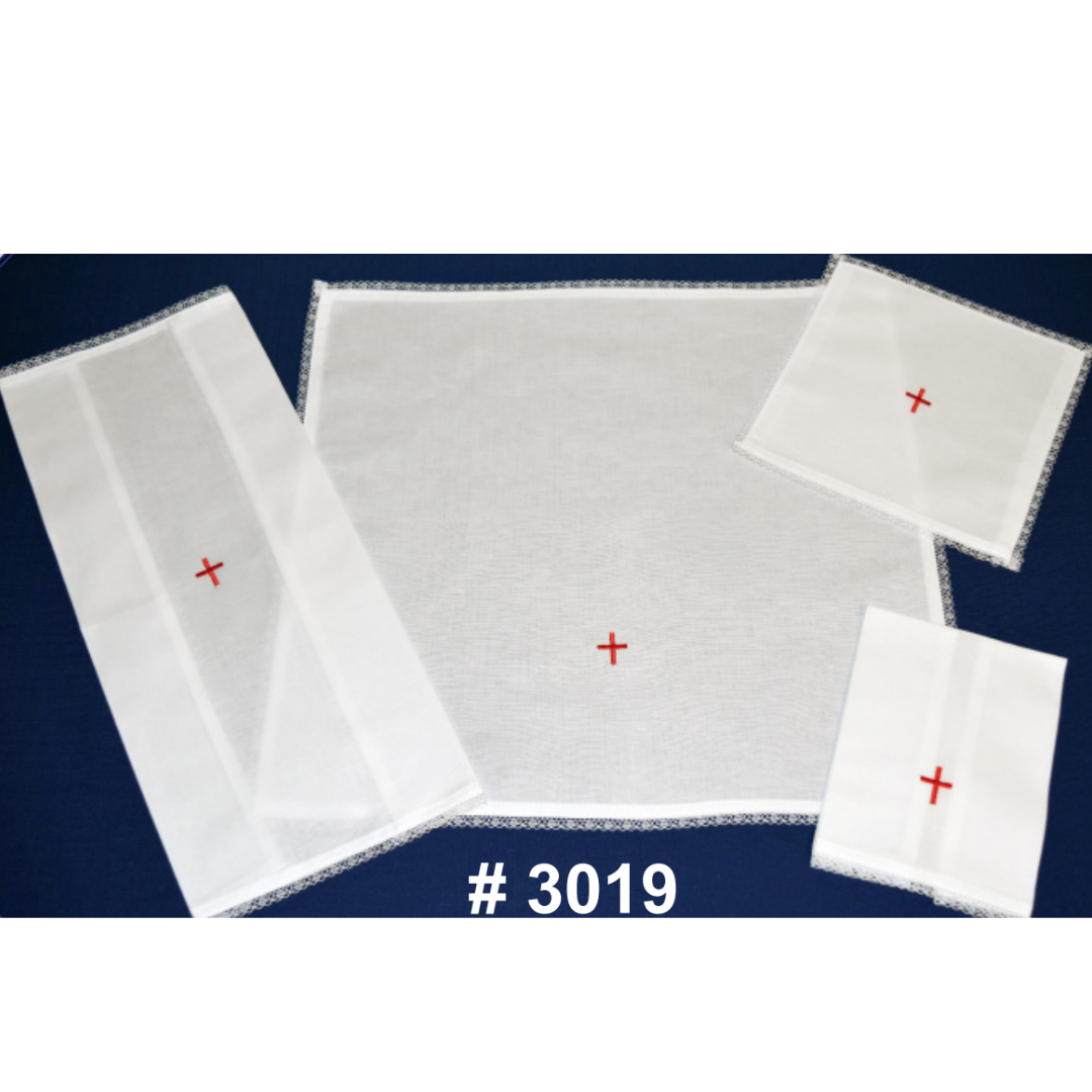 Beau Veste Red Cross Mass Linen Set with Lace Edging #3019
