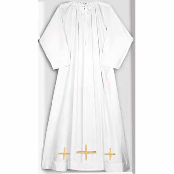 Beau Veste Alb with Gold Laminette Embroidery Cross - 5X