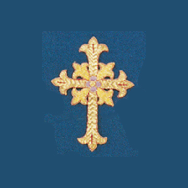 Hand Embroidered Gold Metallic Beau Veste Applique Cross 10-1100