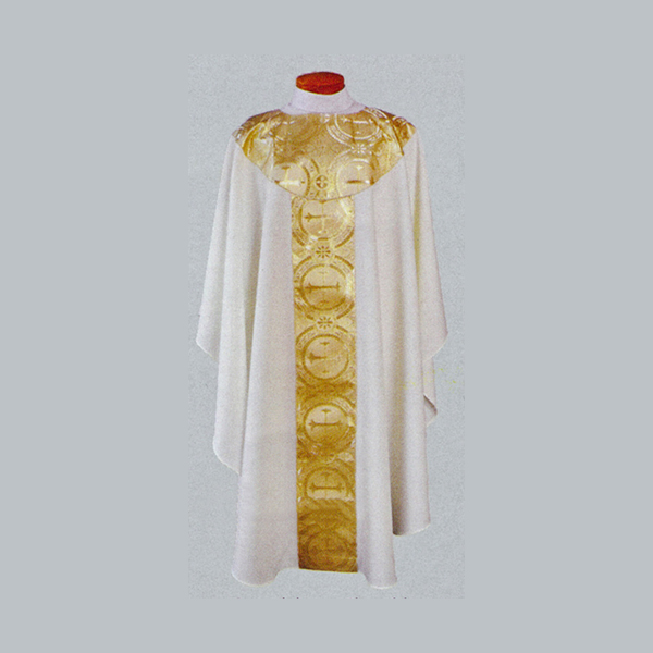Beau Veste White Satin Gold Brocade Concelebrant Chasuble-2041
