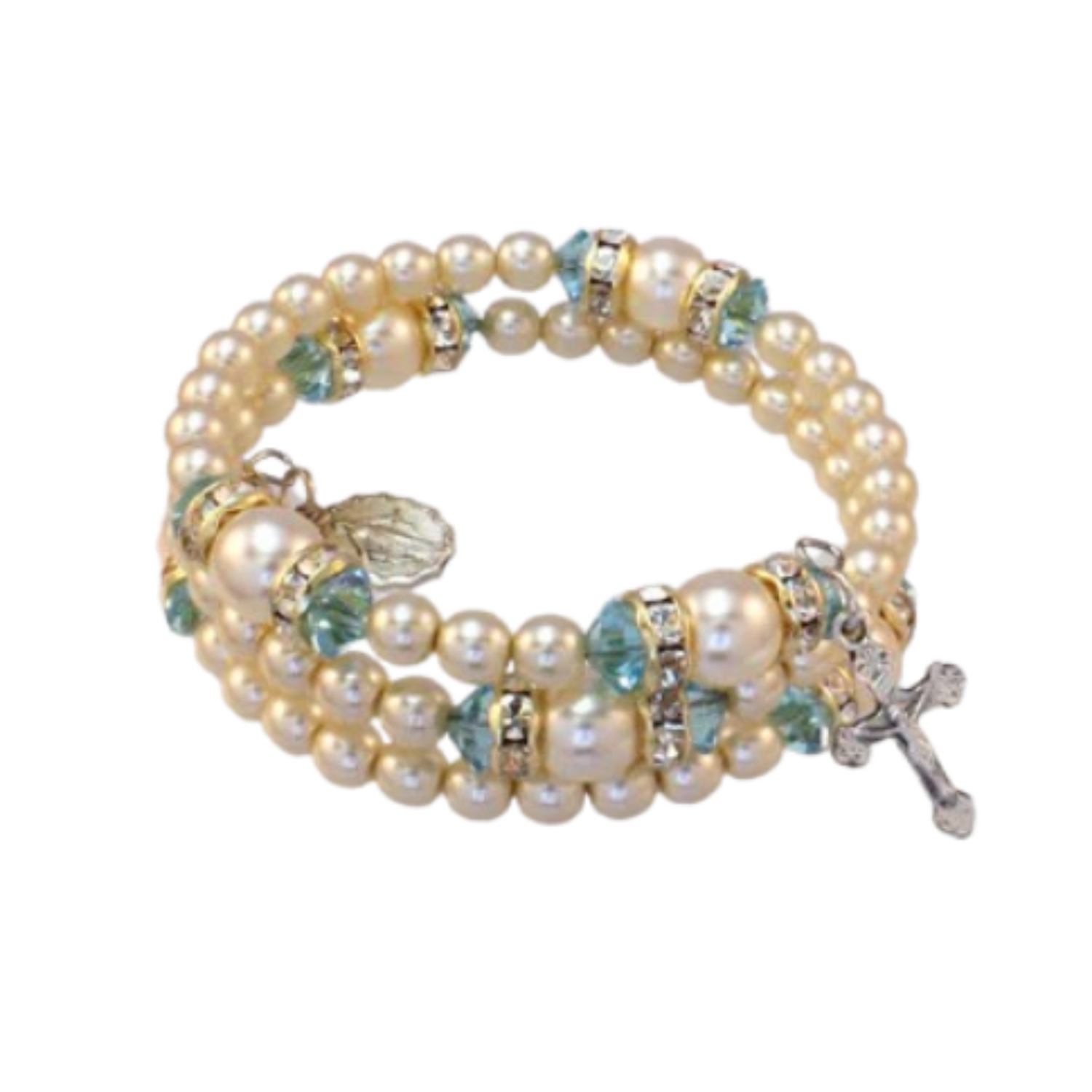 Birthstone Rosary Spiral Bracelet — Aqua