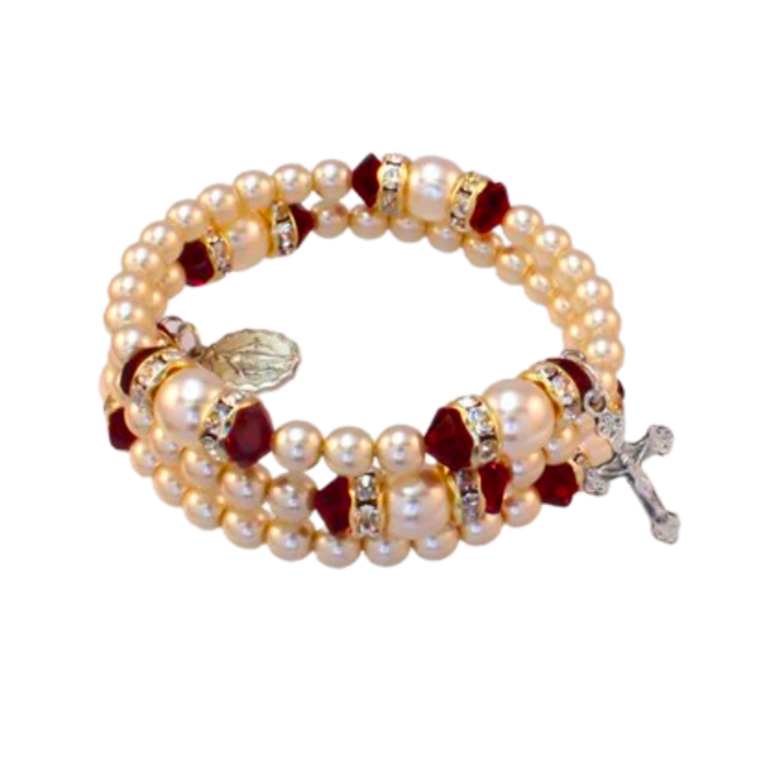 Birthstone Rosary Spiral Bracelet Garnet