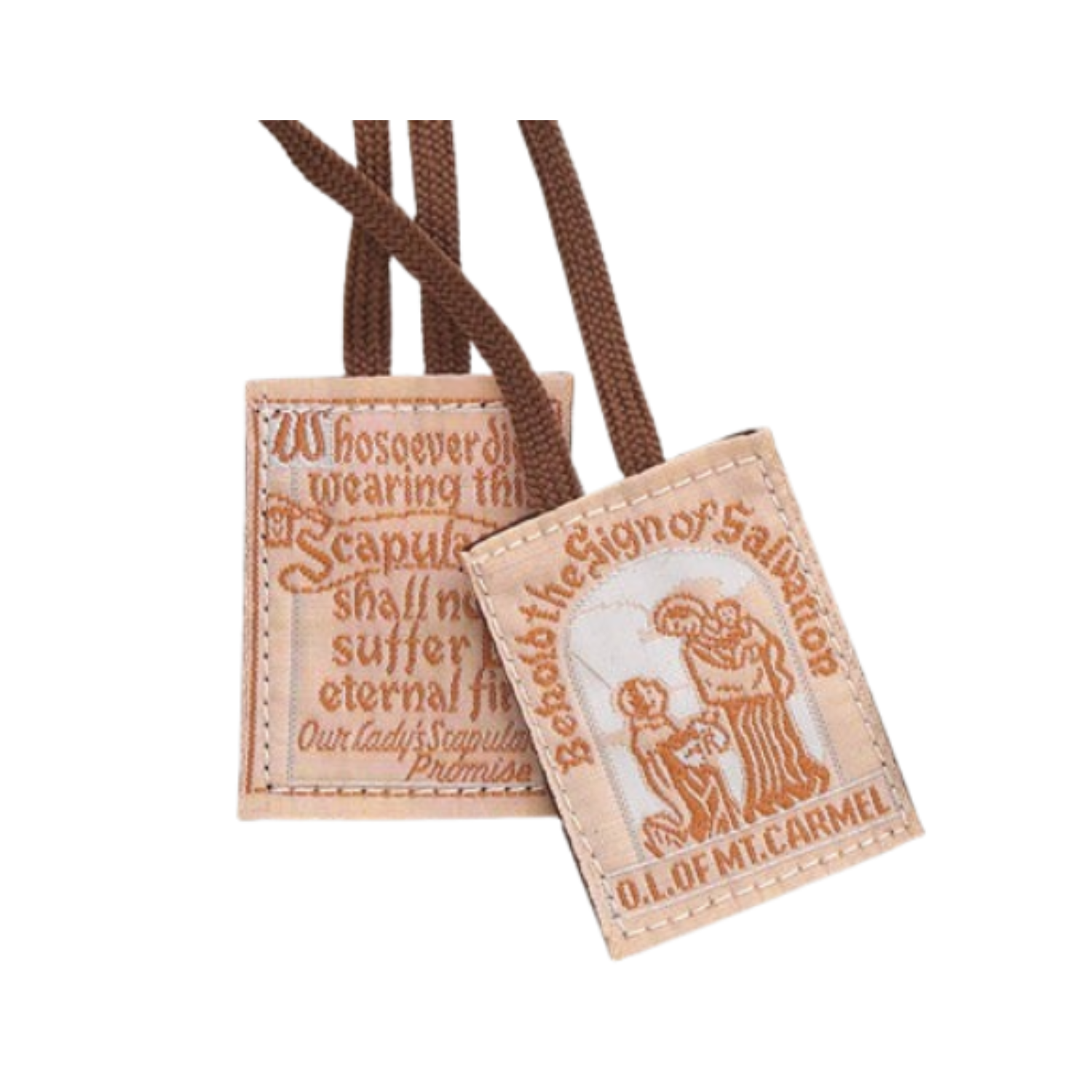 Cloth Embroidered Scapular Brown Cotton Cord