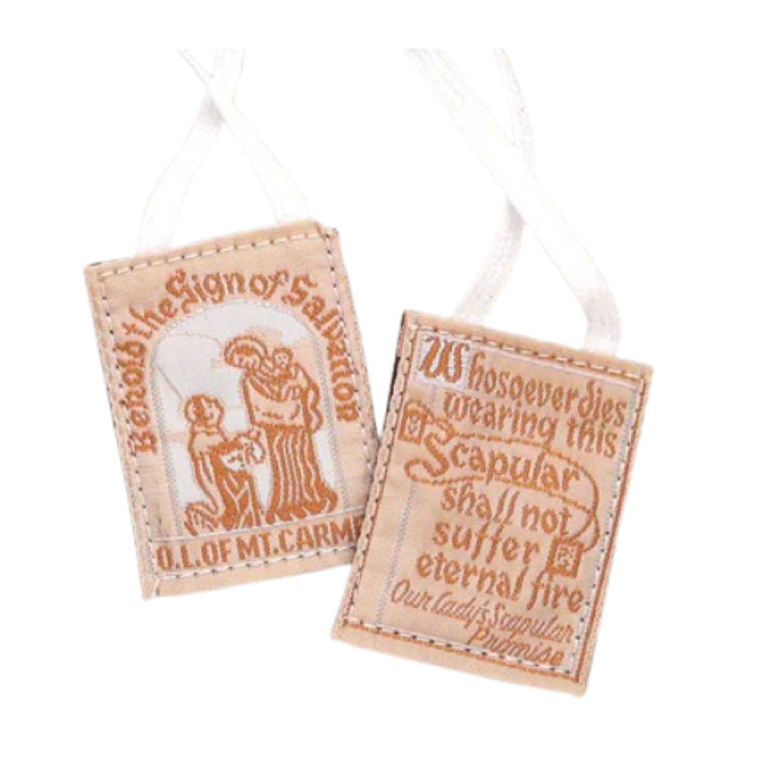 Cloth Embroidered Scapular White Cotton Cord