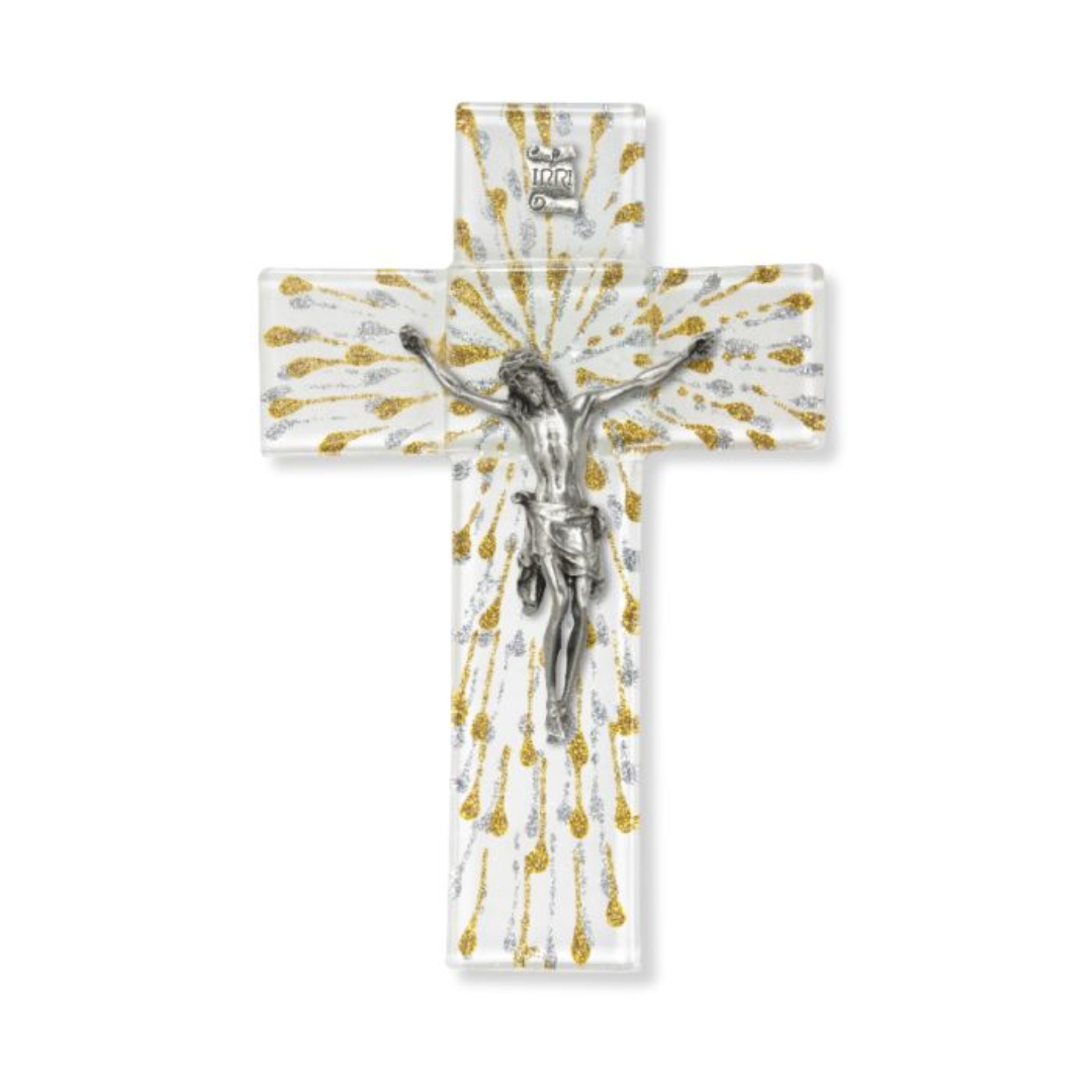 Glass Crucifix with Pewter Corpus, 7"