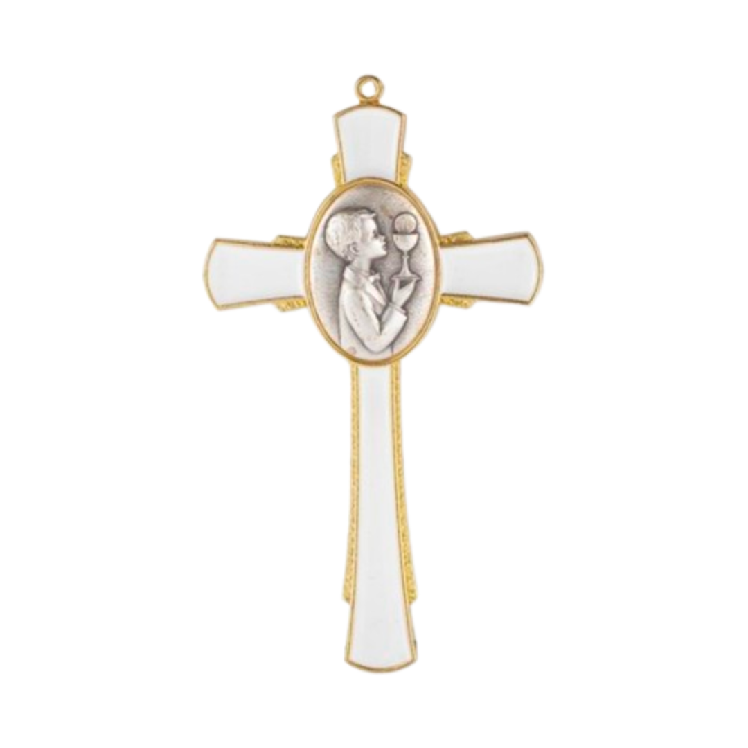 Communion Gold 5" Cross with White Epoxy (Boy)