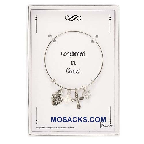 Confirmation Bangle Bracelet Dove Cross faux Pearl in Silver 12778