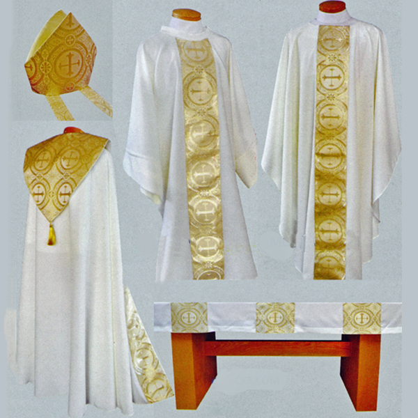 Coordinating Mass Set Gold & White Satin Brocade