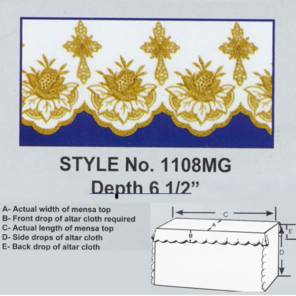 Embroidered Polyester Gold Metallic Lame Cross Rose Altar Cloth -1108MG