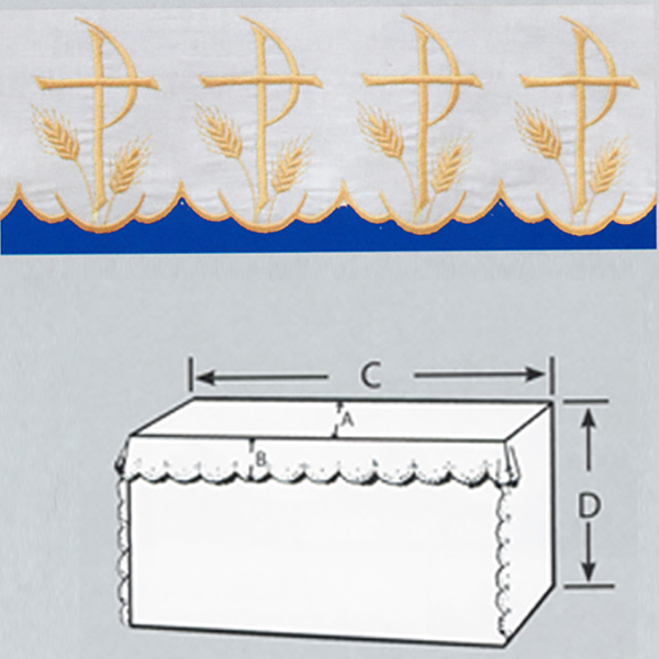 Embroidered 100% Pure Linen Altar Linen with Gold Silk Chi Rho and Wheat Embroidery-6028