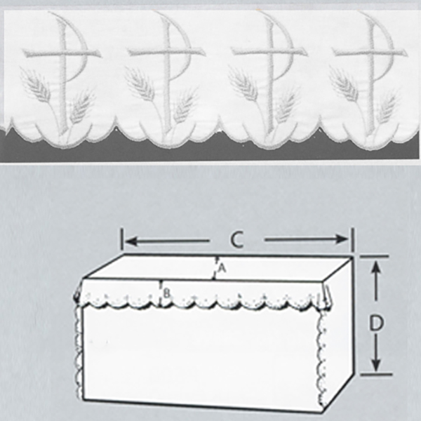Embroidered 100% Pure Linen Altar Linen with White Silk Embroidery Chi Rho and Wheat  #6027