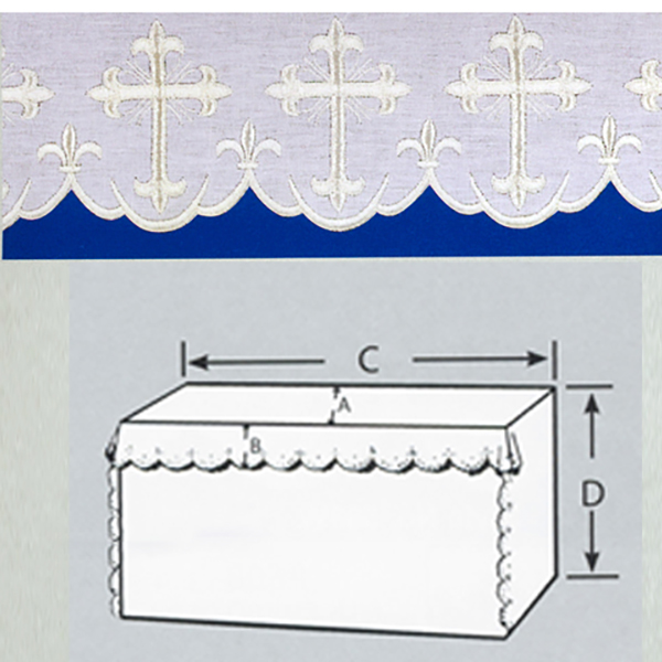 Embroidered 100% Pure Linen Altar Linen Cloth with White Silk Cross & Fleur-de-lis Embroidery-1009