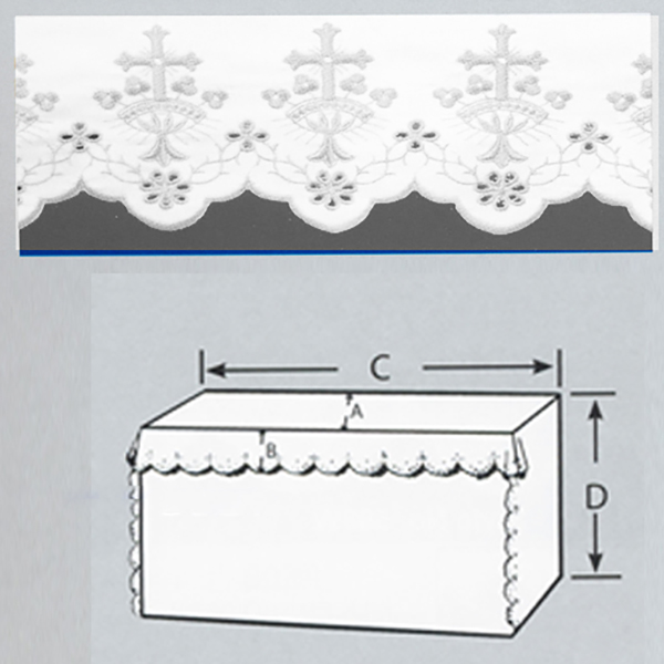 Embroidered 100% Pure Linen Altar Linen with White Silk Cross Embroidery-7006