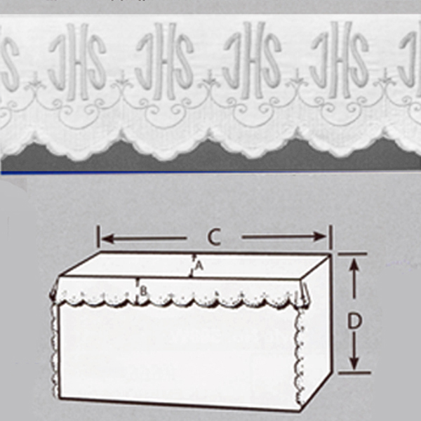 Embroidered 100% Pure Linen Altar Linen with White Silk IHS Embroidery-1810