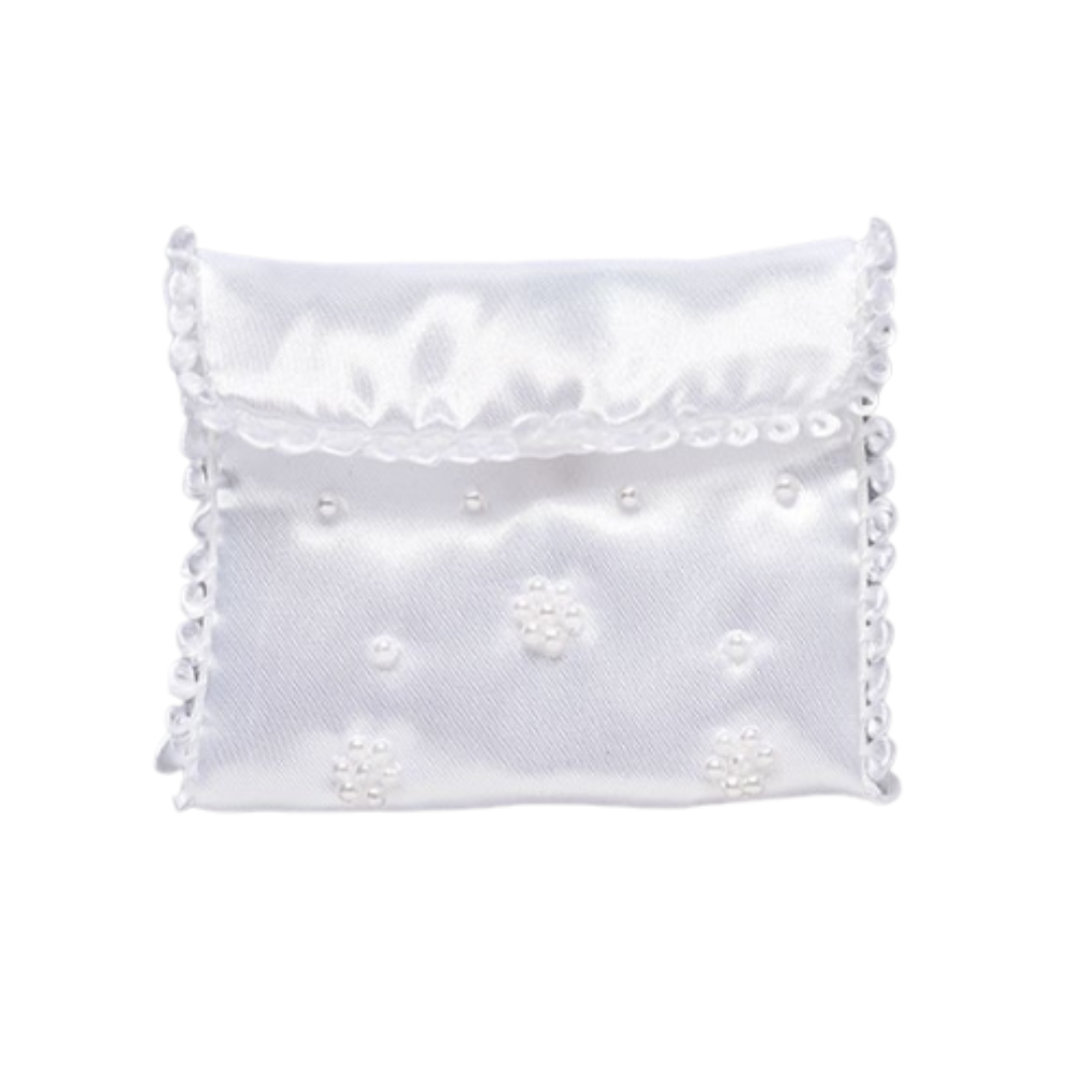 First Communion Beaded White Rosary Bag