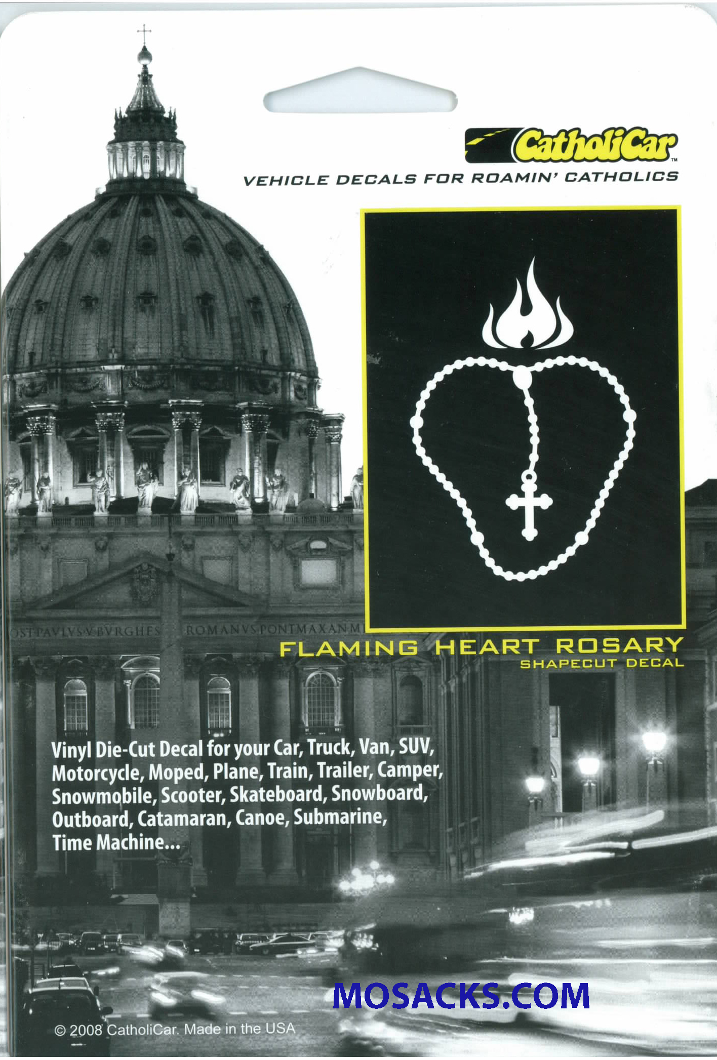 Flaming Heart Rosary Window Decal
