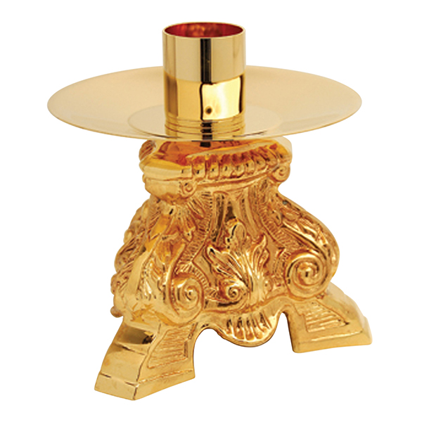 K Brand Gold Plate Candlestick 5" High 6" base 1.5" Socket (K851)