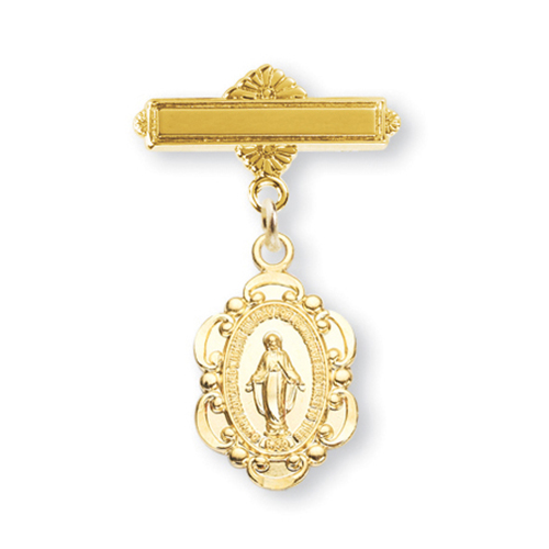 14Kt Gold over Sterling Silver Miraculous Medal Infant Pin, 1-1/4" GSP3140