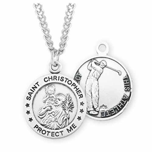 St. Christopher Round Sports Medal Golf in Sterling Silver, S901624
