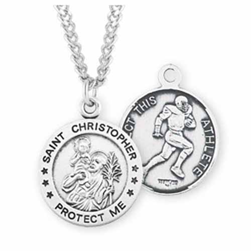 St. Christopher Round Sports Medal Football in Sterling Silver S901224
