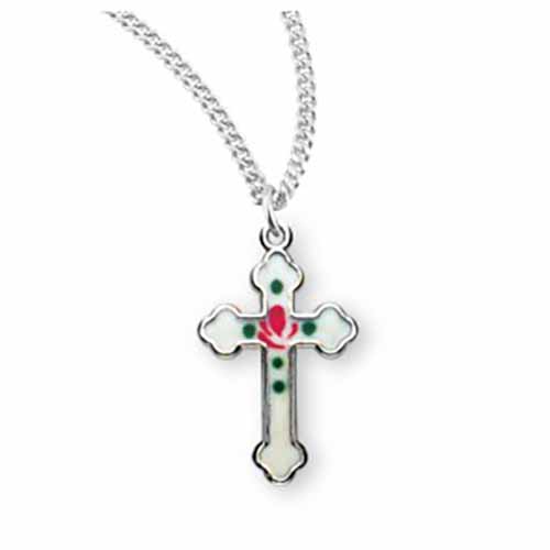 Sterling Silver White Enameled Cross, 3/4", S3768W18
