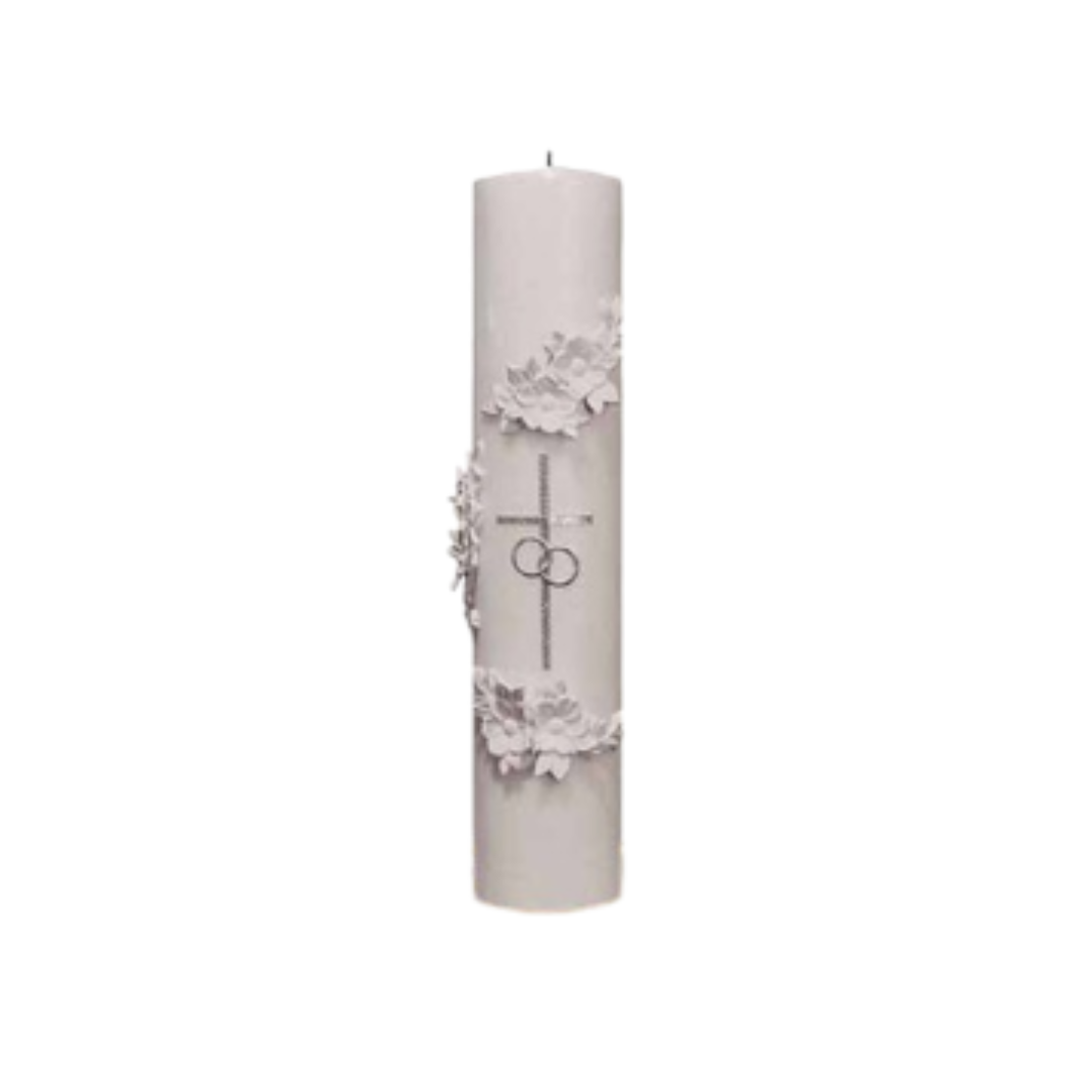 Holy Matrimony Center Unity Candle: Silver & White