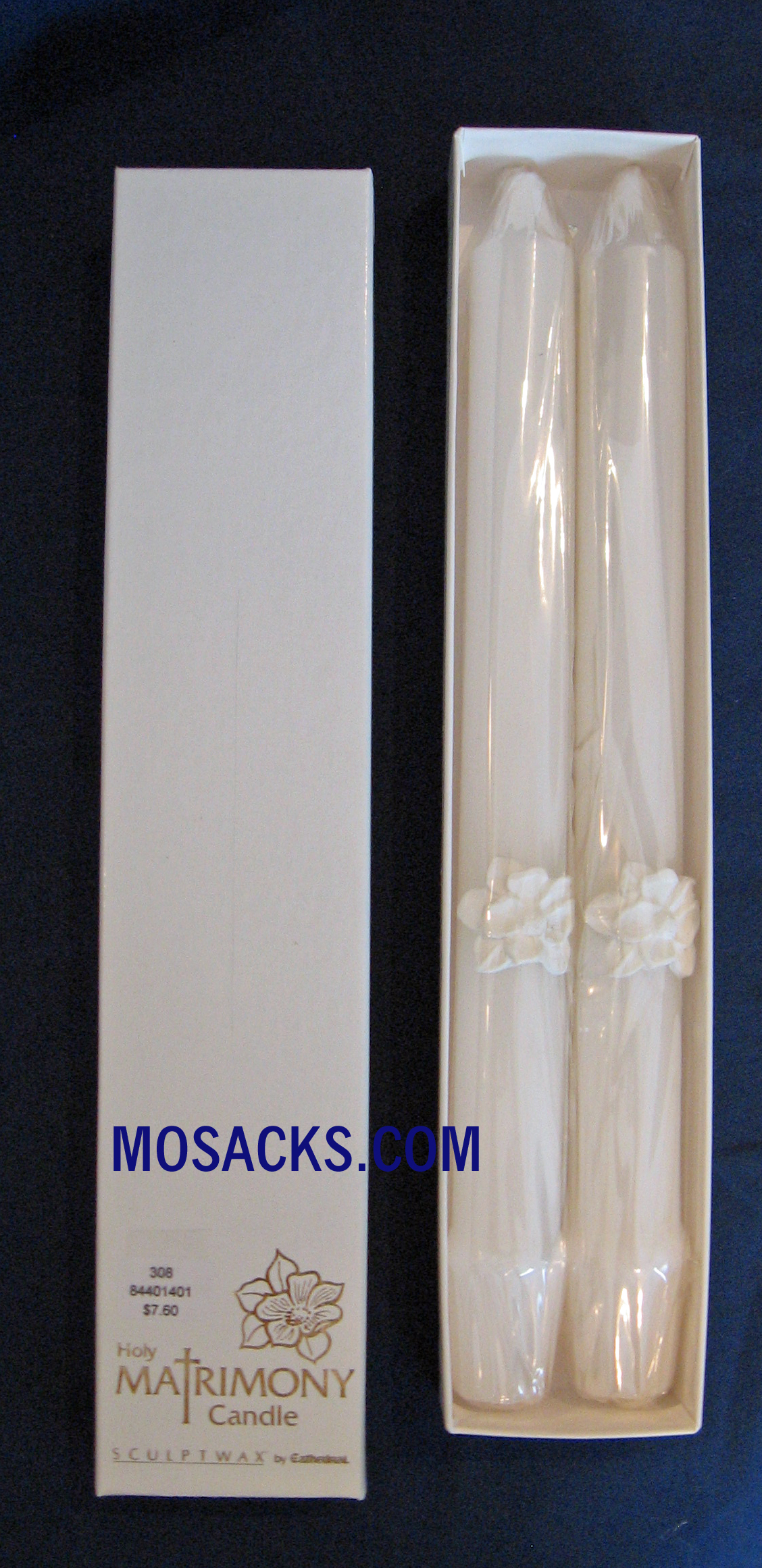 Holy Matrimony Side Candles: Silver & White (2-Piece Box)