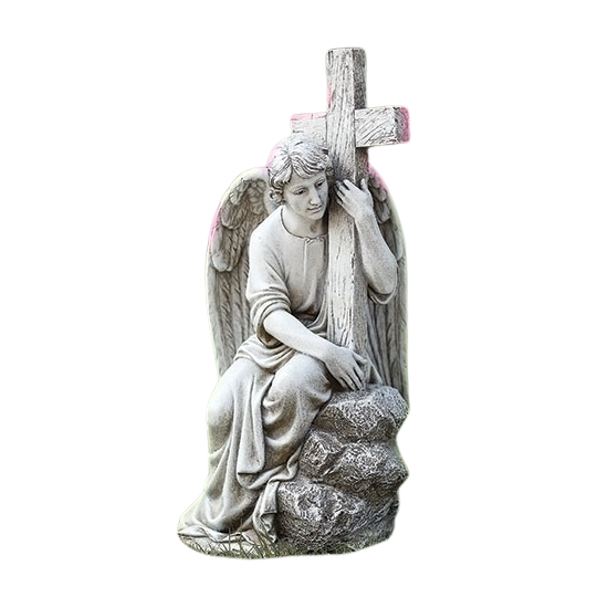 Joseph's Studio 13" Male Angel Seated with Cross Outdoor Statue 