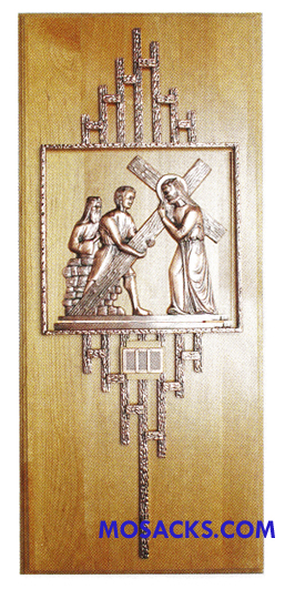 K777 Statuary Bronze Finish 14 Stations Of The Cross on Red Alder Wood