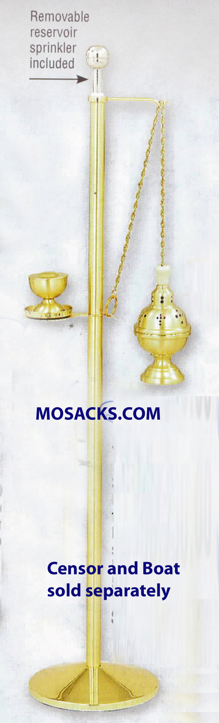 K Brand Censer Stand Brass with Holy Water Sprinkler 50" H 10.5" base (K180)