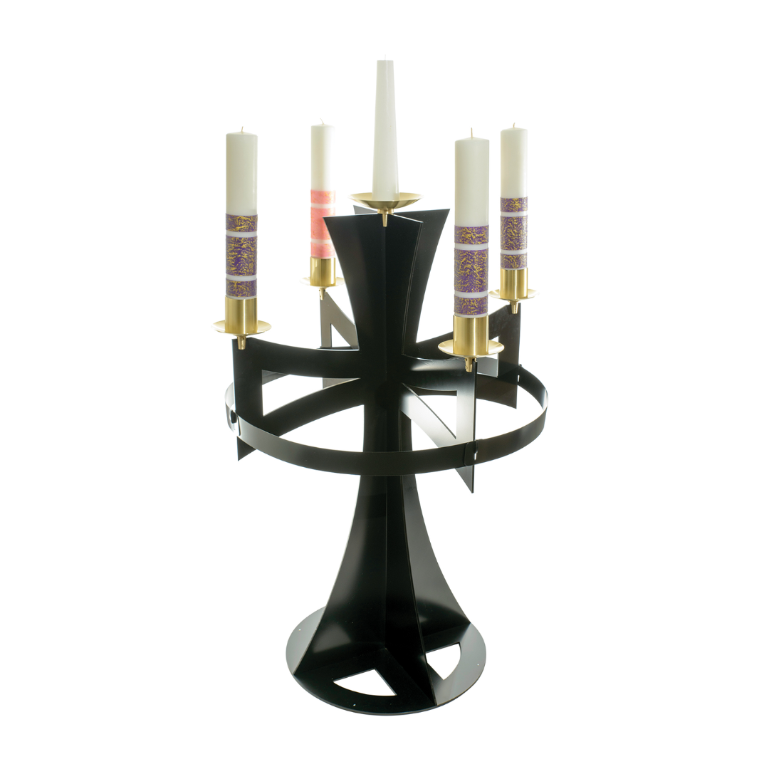K Brand Black Powder Coat Church Advent Wreath Brass Accents 54" High