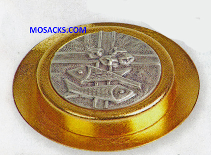 K Brand Pyx 24Kt Gold Plate Loaves Fishes 35 Host capacity-K661