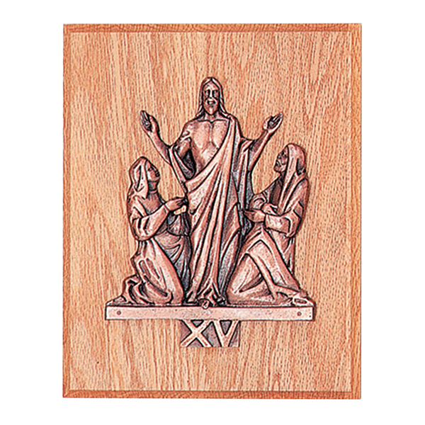 Antique Bronze Finish Resurrection Station Of The Cross Wood Plaque (K379-15)