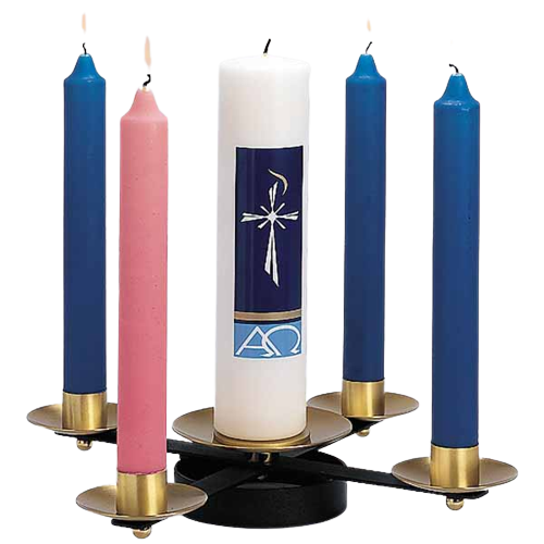 K Brand Black Wrought Iron Church Advent Wreath 3" x 18" Brass Accents (K177)
