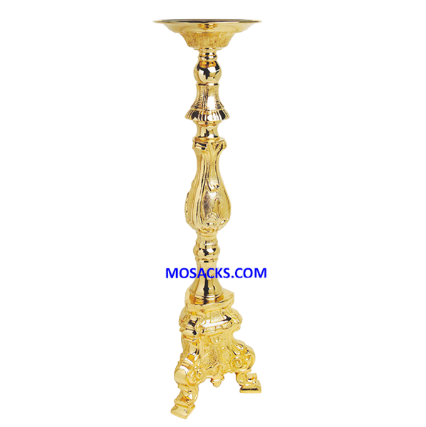 K Brand Gold Plate Candle Holder: 27.75" High 8" Base (#K872)