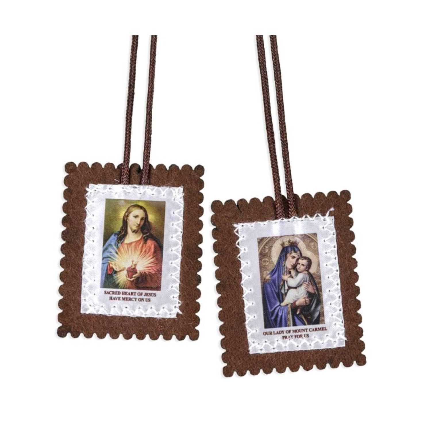 Large Brown Wool Scapular with Cloth Image