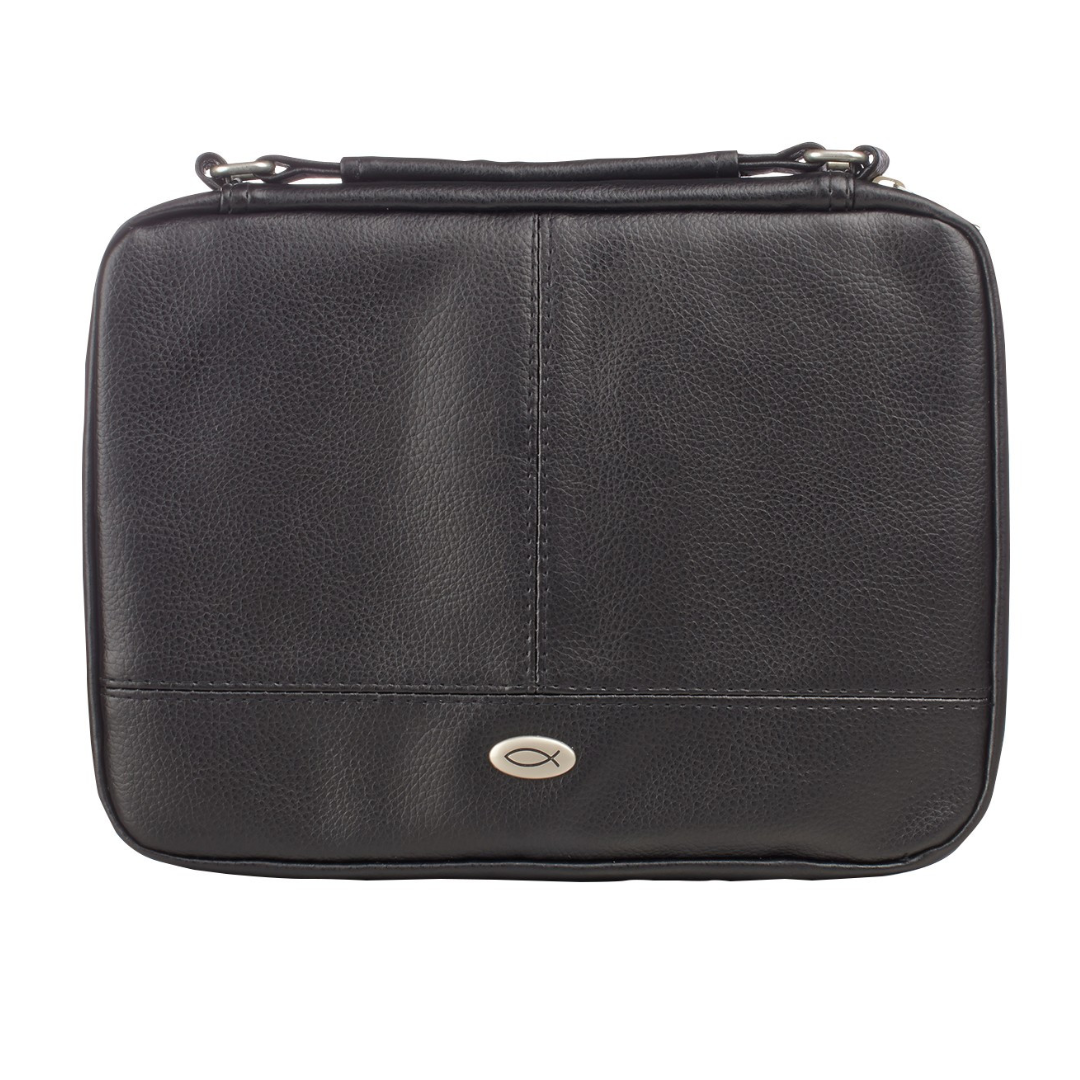 Dual Pocket Black Faux Leather Organizer Bible Cover