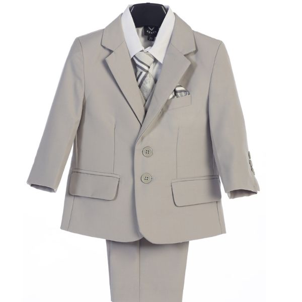 Boys 5 piece Light Gray suit with garment bag 