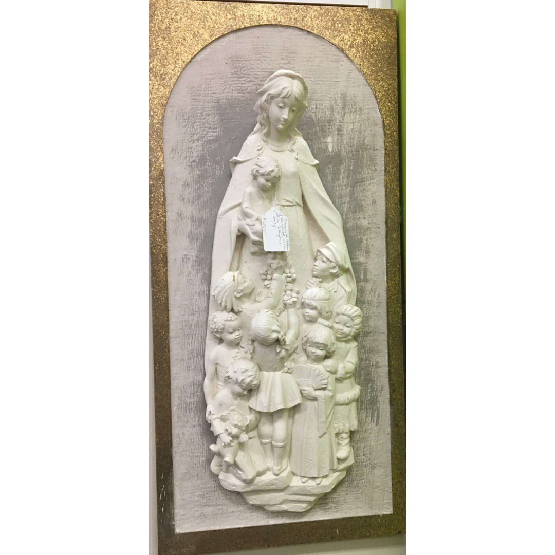 Mary and Children Of The World Fiberglass Wall Art in White
